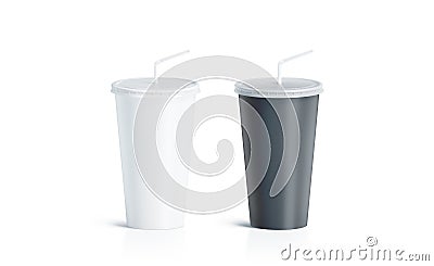 Blank black and white disposable cup with straw mock up Stock Photo