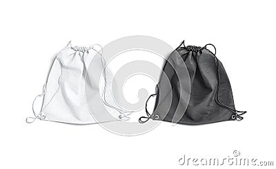 Blank black and white drawstring backpack mockup lying, top view Stock Photo