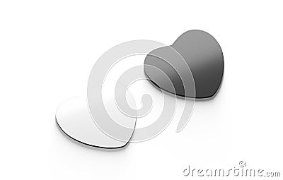 Blank black and white heart fridge magnet mockup, side view Stock Photo