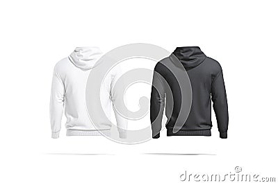 Blank black and white hoodie with hood mockup, back view Stock Photo