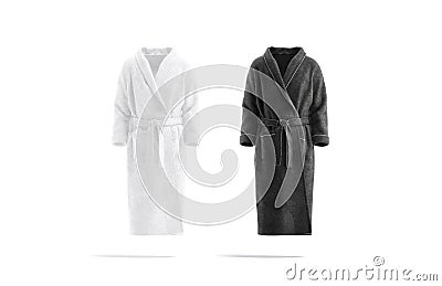 Blank black and white hotel bathrobe mockup set, front view Stock Photo