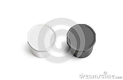 Blank black and white ice cream bucket round lid mockup, Stock Photo