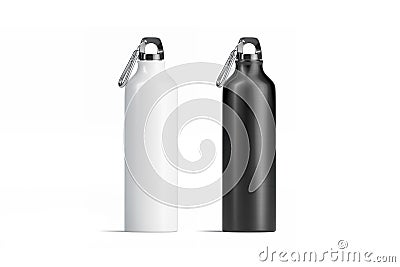 Blank black and white metal sport bottle mockup set, isolated, Stock Photo