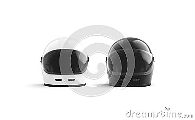 Blank black and white motorcyclist helmet mockup, front view Stock Photo