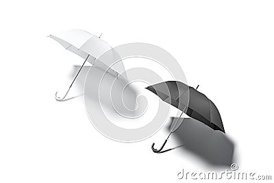 Blank black and white open umbrella mockup lying, top view Stock Photo