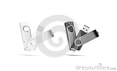 Blank black and white, opened and closed usb stick mockup, Stock Photo