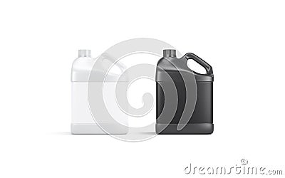 Blank black and white plastic canister mockup stand isolated Stock Photo