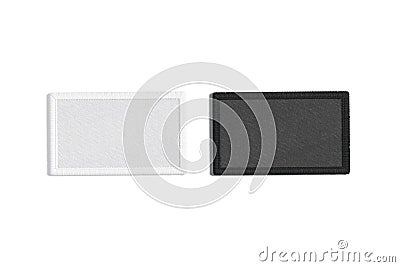 Blank black and white rectangle embroidered patch mockup, top view Stock Photo