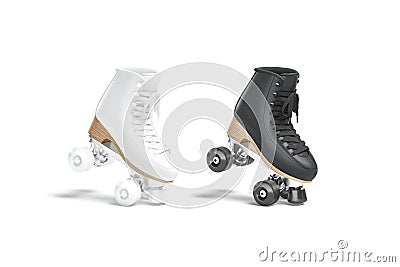 Blank black and white roller skates mockup stand on tiptoe Stock Photo