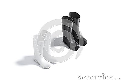 Blank black and white rubber wellington boots mockup, side view Stock Photo