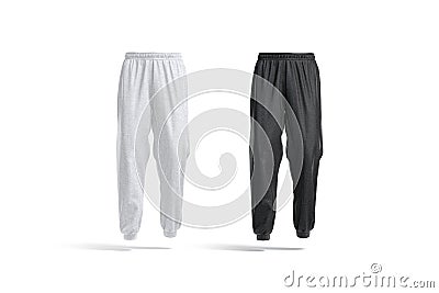 Blank black and white sport sweatpants mockup, front view Stock Photo