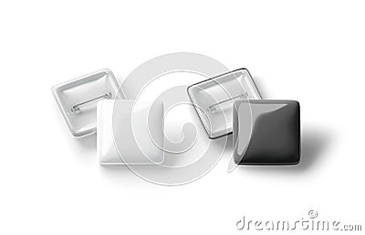 Blank black and white square badge stack mockup, front view Stock Photo