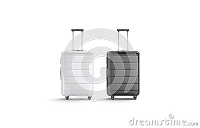 Blank black and white suitcase with handle mockup stand isolated Stock Photo