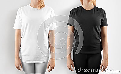 Blank black and white t-shirt design mockup, isolated Stock Photo