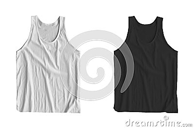 Blank black and white Tank Top fold Shirt Mock-up for man isolated on white background. 3d rendering. Stock Photo