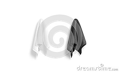 Blank black and white towel hanging on hook mockup, isolated Stock Photo