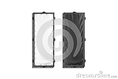 Blank black and white vertical stretching banner grip frame mockup, Stock Photo