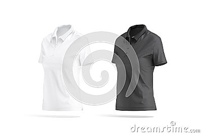 Blank black and white women polo shirt mockup, side view Stock Photo