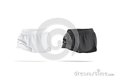 Blank black and white women shorts mockup moving, side view Stock Photo