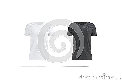Blank black and white women t-shirt mockup set, front view Stock Photo