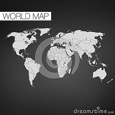 Blank Black World map isolated on black background. Best popular template for website, annual reports, infographics. Stock Photo