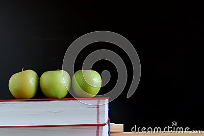 Blank blackboard with apples Stock Photo