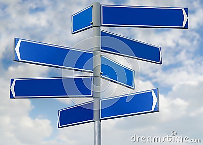 Blank blue direction sign Stock Photo