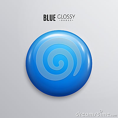 Blank blue glossy badge or button. 3d render. Vector Illustration