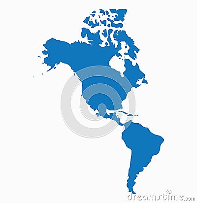 Blank Blue similar North and South America map isolated on white background. Vector template for web Vector Illustration