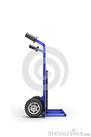 Blank blue two-wheeled hand truck for transporting heavy loads, Stock Photo