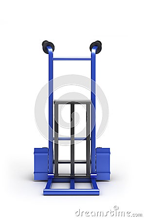 Blank blue two-wheeled hand truck for transporting heavy loads, Stock Photo