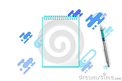 Blank book with blue shapes, forms and dots background you can add any content to. 3d illustration Stock Photo