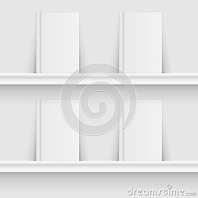 Blank book on book shelf. Hardcover Book Mock-Up grey background. Vector illustration. Vector Illustration