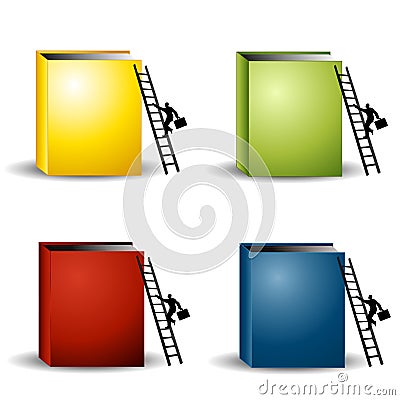 Blank Books Business Ladders Cartoon Illustration