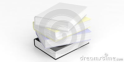 Blank books stack on white background. 3d illustration Cartoon Illustration