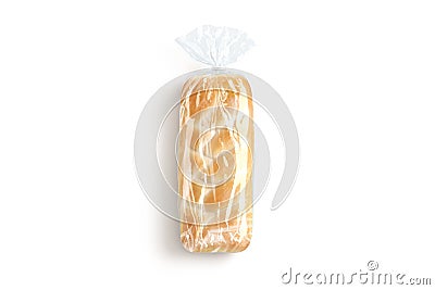 Blank bread in transparent cellophane pack mockup, top view Stock Photo