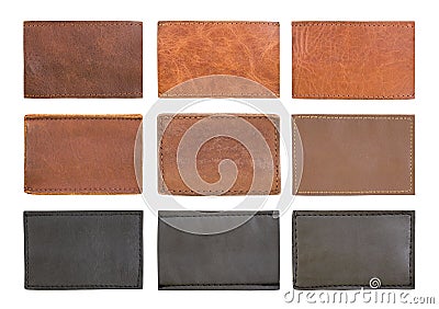 Blank brown leather jeans labels isolated on white Stock Photo