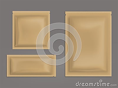 Blank brown sealed sachets realistic vector set Vector Illustration