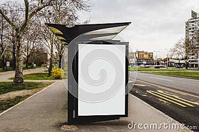 blank bus stop advertising billboard city. High quality photo Stock Photo
