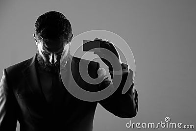 Blank business card in hand of man or executive Stock Photo