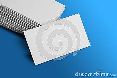 Blank Business Card Mockup on Blue Background Stock Photo