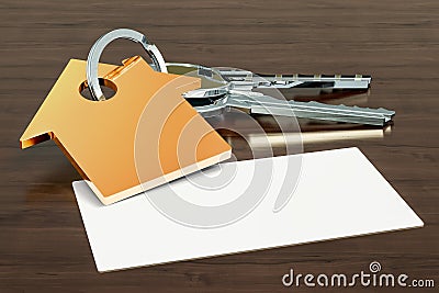 Blank business card for real estate agent, broker or realtor on the wooden desk background. 3D rendering Stock Photo