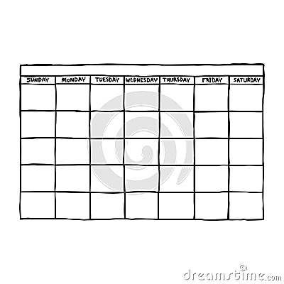 blank calendar - vector illustration sketch hand drawn with black lines, isolated on white background Vector Illustration