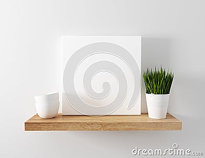 Blank canvas mockup floating shelf Stock Photo