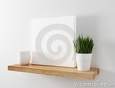 Blank canvas mockup floating shelf Stock Photo