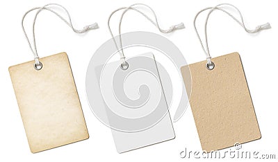 Blank cardboard price tags or labels set isolated Stock Photo