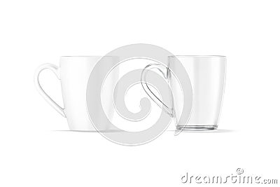 Blank ceramic and glass henley mug with handle mockup, isolated Stock Photo