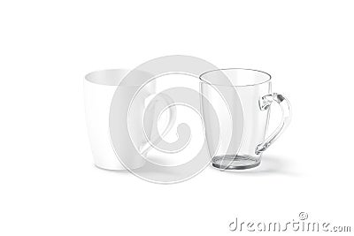 Blank ceramic and glass henley mug with handle mockup, isolated Stock Photo