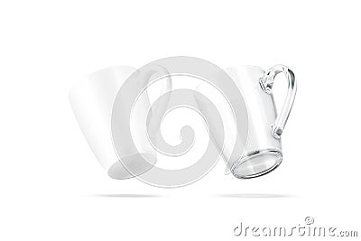 Blank ceramic and glass henley mug mockup bottom, no gravity Stock Photo