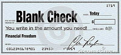 Blank Check - Financial Freedom from Wealth Stock Photo